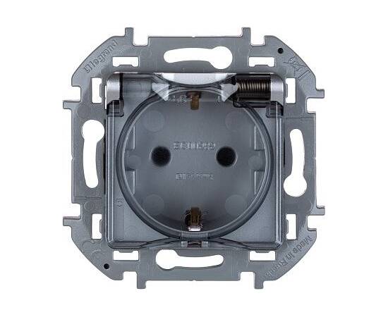 Розетка 2К+З IP 44 с откидной крышкой и шторками - немецкий стандарт - 16 А - 250 В~ - INSPIRIA - алюминий