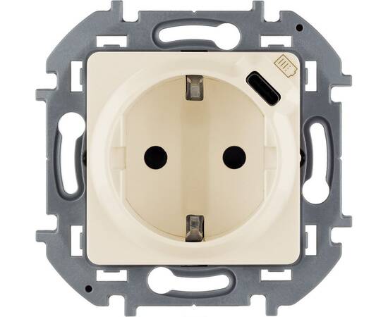 Розетка 2К+З немецкий стандарт 16А 250В со встроенным зарядным устройством USB C 1.5А 5В - INSPIRIA - слоновая кость