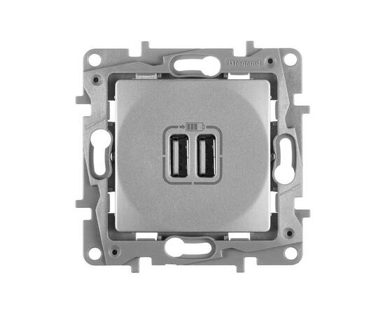 Розетка USB для зарядки двойная, алюминий