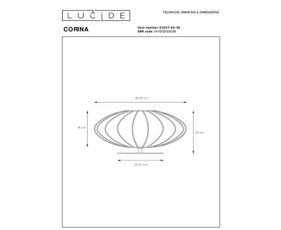 Настольная лампа Lucide Corina 03547/40/38, изображение 2