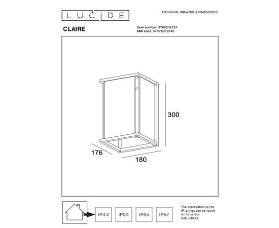 Уличный настенный светильник  Lucide Claire 27883/01/31, изображение 2