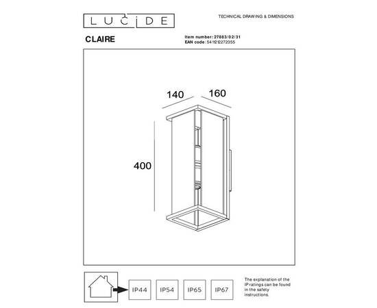 Уличный настенный светильник  Lucide Claire 27883/02/31, изображение 2