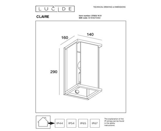 Уличный настенный светильник  Lucide Claire 27883/11/31, изображение 2