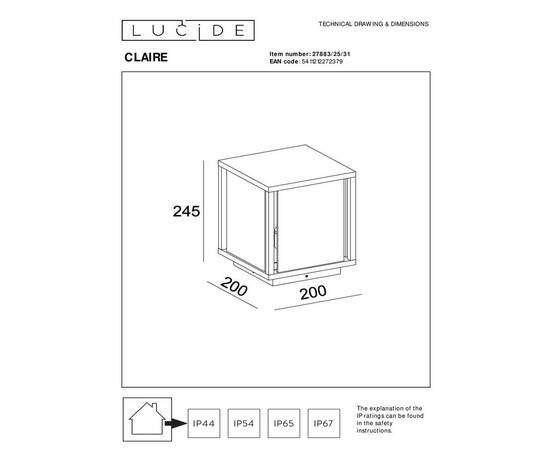 Уличный светильник  Lucide Claire 27883/25/31, изображение 2