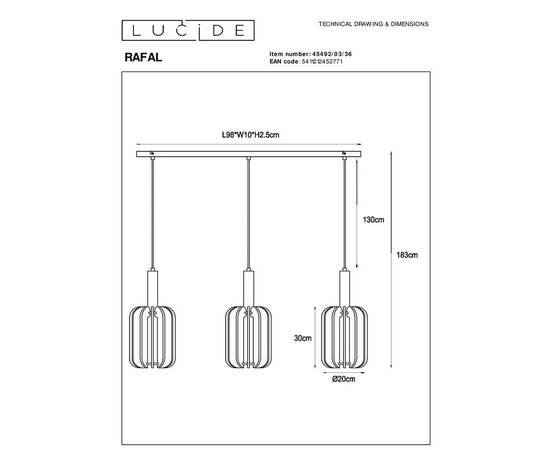 Подвесной светильник Lucide Rafal 45492/03/36, изображение 2