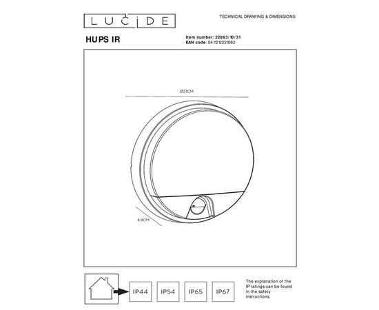 Уличный настенный светодиодный светильник  Lucide Hups Ir 22863/10/31, изображение 2