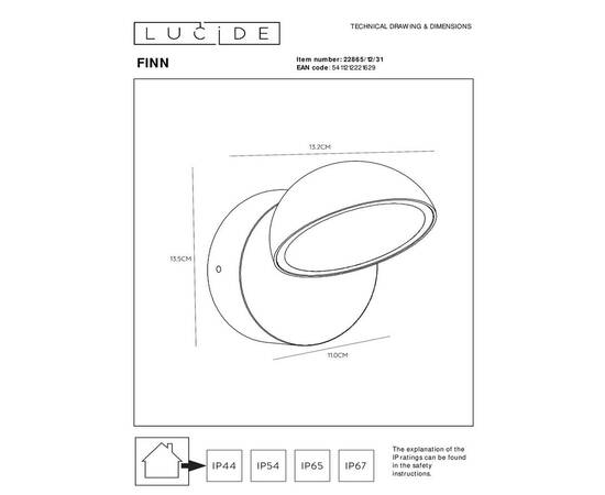 Уличный настенный светодиодный светильник  Lucide Finn 22865/12/31, изображение 2