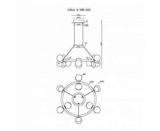 Подвесная светодиодная люстра iLedex Savage C4641-9 MBK+SGD, изображение 2