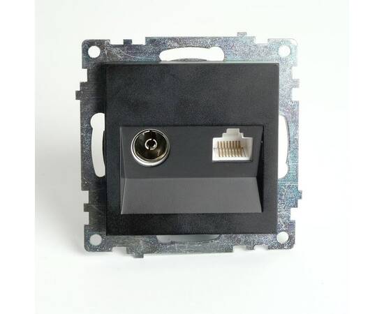 Розетка телевизионная TV + компьютерная RJ-45 Stekker Катрин графит GLS00-7106-06 49417