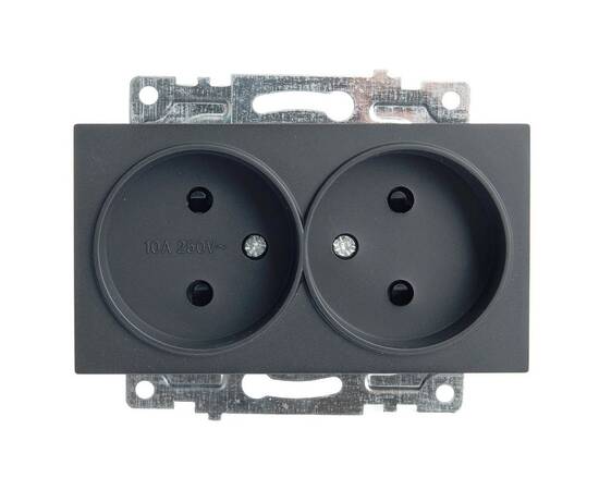 Розетка двойная 2P Stekker Катрин со шторками графит GLS10-7113-06 49421
