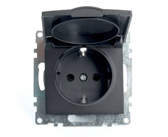 Розетка 2P+PE Stekker Катрин со шторками крышкой графит GLS16-7112-06 49424