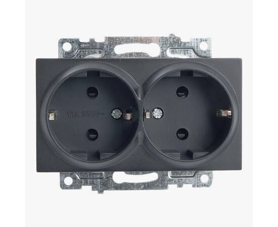 Розетка двойная 2P+PE Stekker Катрин со шторками графит GLS16-7114-06 49425