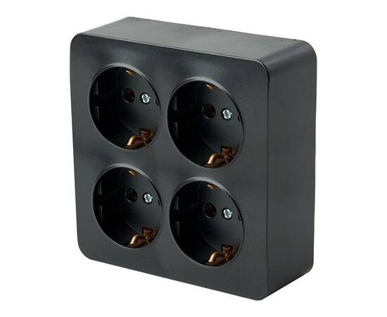 Розетка 4-местная 2P+PE Stekker София черный матовый MST16-14S-05 49510