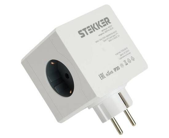 Разветвитель сетевой Stekker 3гн с/з 2хUSB A+Type C ADP16-33-21 49231, изображение 5