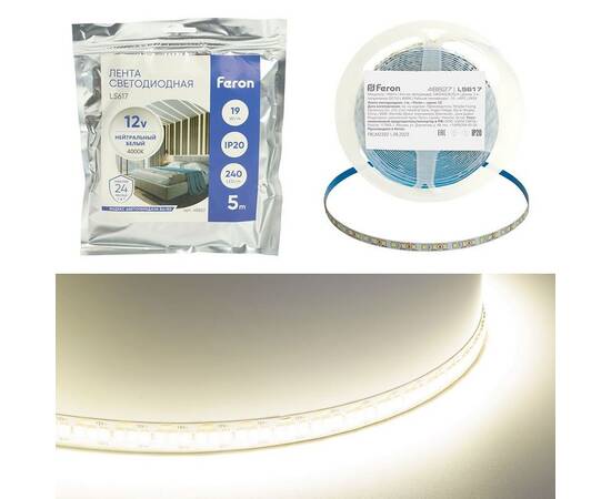 Светодиодная лента Feron 19W/m 240LED/m 2835SMD дневной белый 5М LS617 48827