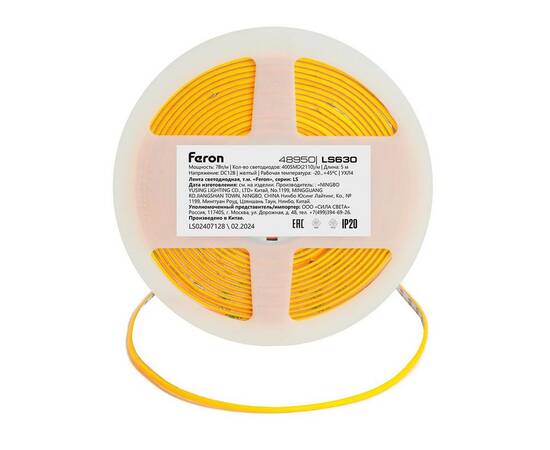 Светодиодная лента Feron 7W/m 400LED/m COB желтый 5М LS630 48950, изображение 3