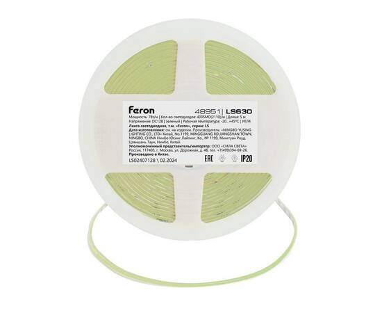 Светодиодная лента Feron 7W/m 400LED/m COB зеленый 5М LS630 48951, изображение 3