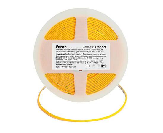 Светодиодная лента Feron 7W/m 400LED/m COB теплый белый 5М LS630 48947, изображение 5