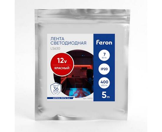 Светодиодная лента Feron 7W/m 400LED/m COB красный 5М LS630 48952, изображение 2