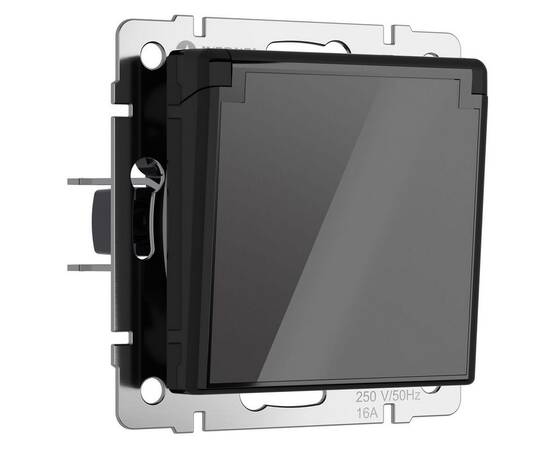 Розетка с заземлением, крышкой, шторками Werkel графит акрил W1171248 4690389197734